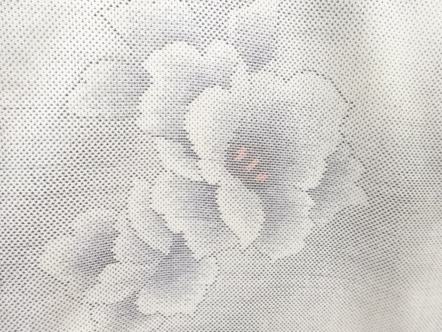 JAPANESE KIMONO / ANTIQUE FLORAL PATTERN WOVEN AUTHENTIC WHITE OSHIMA